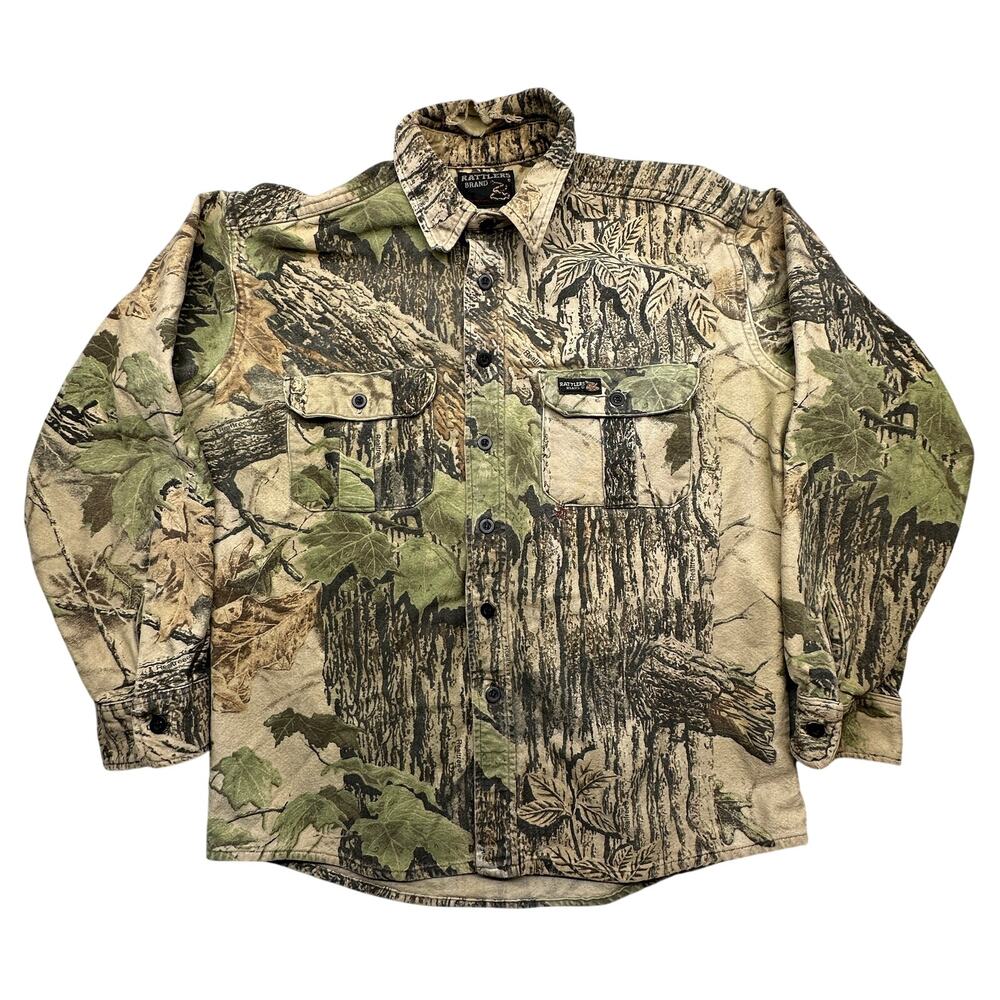 Vintage Rattlers Brand Realtree Camo Hunting Button Long Sleeve Shirt Men Large